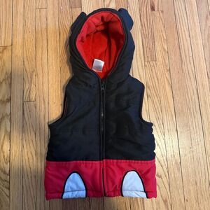 Disney‎ Mickey Mouse Baby Toddler Vest Hooded Ears Black Red Size 3T